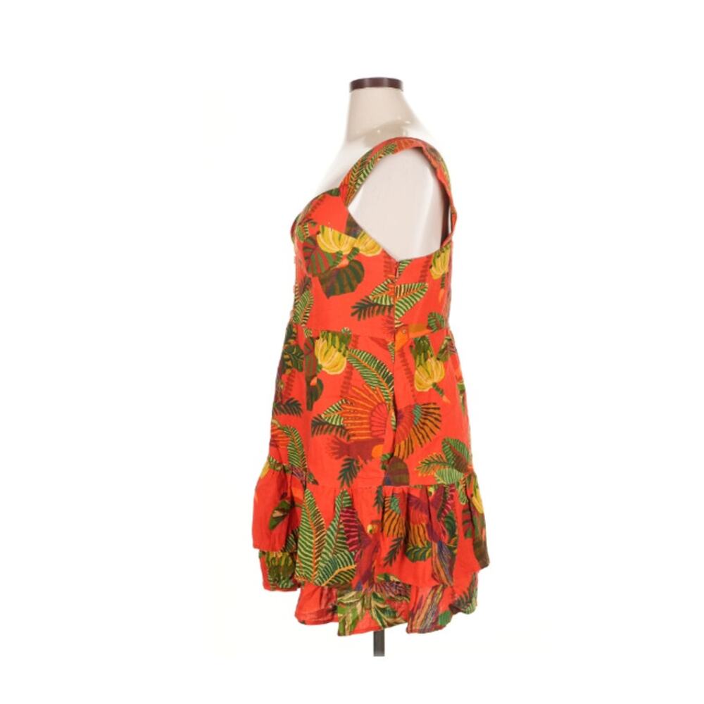 Farm Rio Designer‎ Tropical Linen Mini Dress XL Orange Button Front Ruffle - Picture 4 of 7